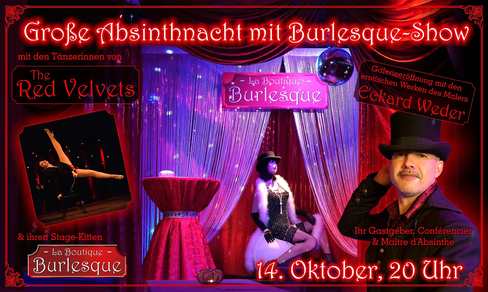the red velvets burlesque show absinthnacht erotische galerie in der spielerspelunke